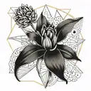 Funn Sun in the background and hyacinth flower tattoo design idea