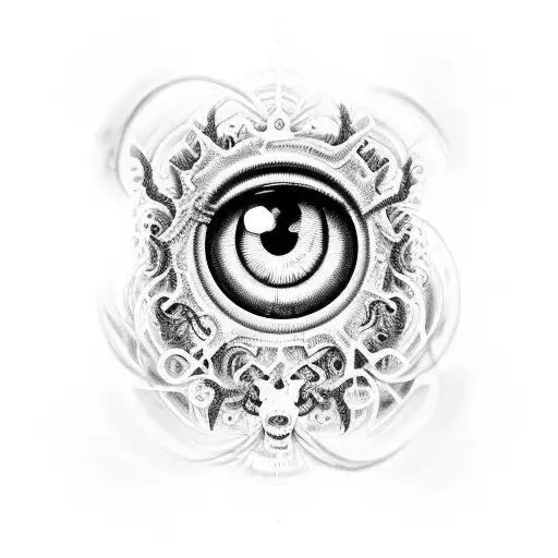 Creepy, Psychodelic, Black and white, trippy, demonic. Six scared eye balls in pitch black abbys. tattoo design idea