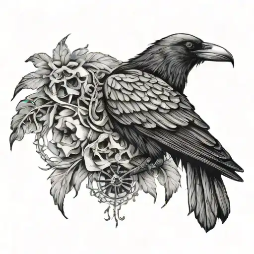 Crow evil with bones  tattoo design idea