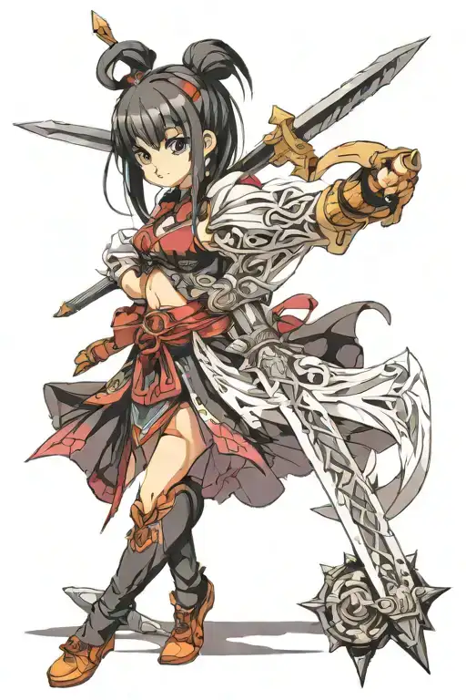 anime girl holding sword tattoo design idea