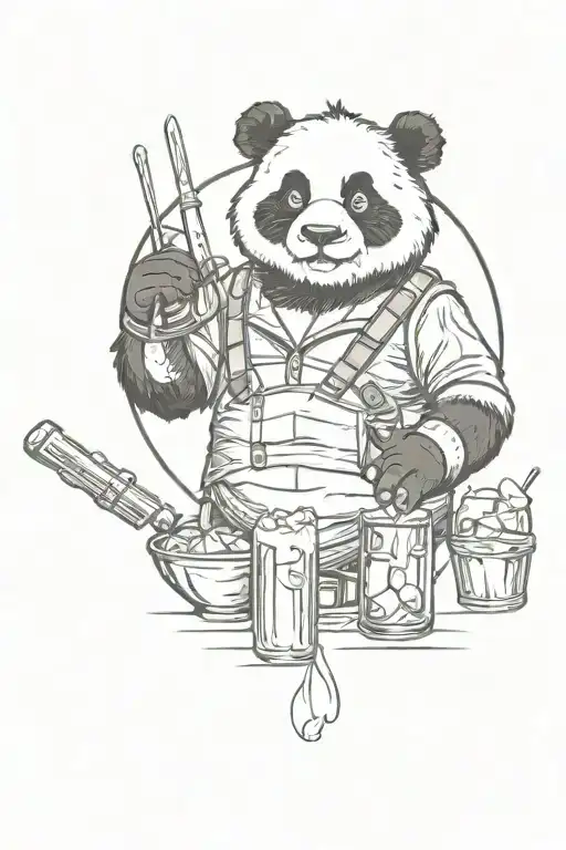 bartender warrior panda  tattoo design idea