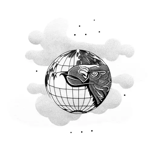 raven on top of the globe tattoo design idea