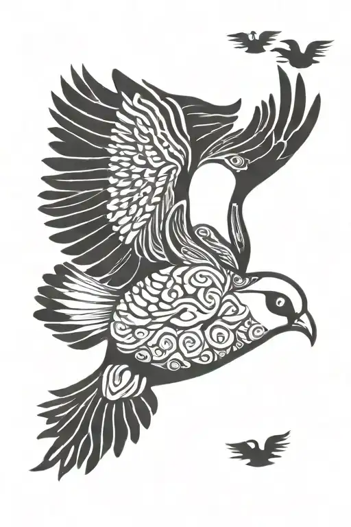 haida dove mid flight tattoo design idea