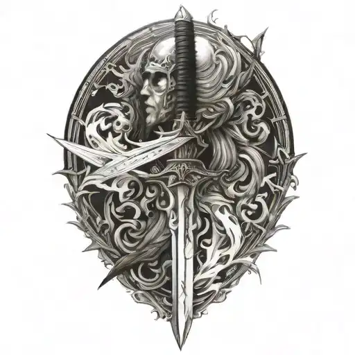 sword fire tattoo design idea