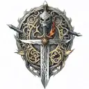 sword fire tattoo design idea