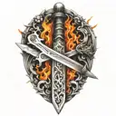 sword fire tattoo design idea