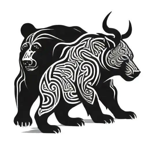bear and bull tattoo design idea
