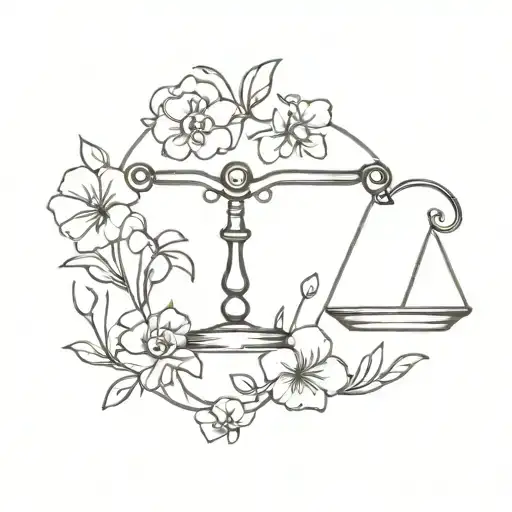libra scale with flowers tattoo design idea