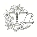 libra scale with flowers tattoo design idea