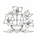 libra scale with flowers tattoo design idea