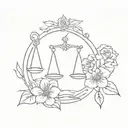 libra scale with flowers tattoo design idea
