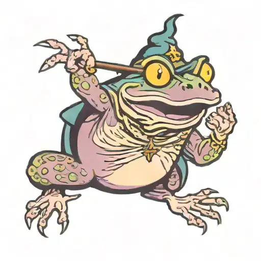 angry wizard frog casting spells tattoo design idea