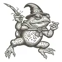 angry wizard frog casting spells tattoo design idea