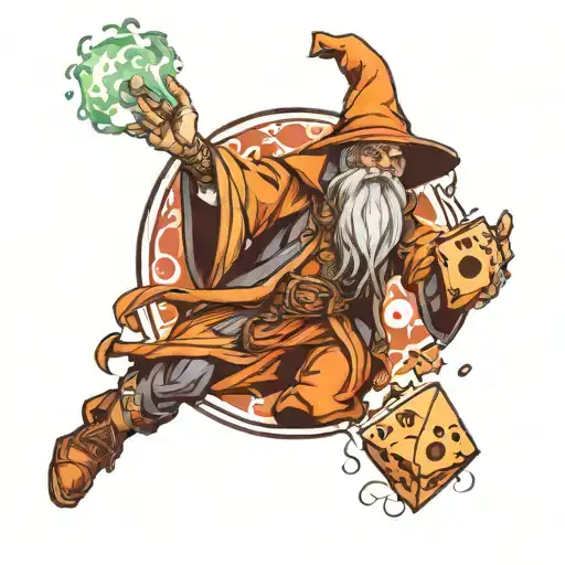 wizard holding a dice tattoo design idea