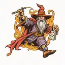 wizard holding a dice tattoo design idea
