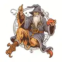 wizard holding a dice tattoo design idea