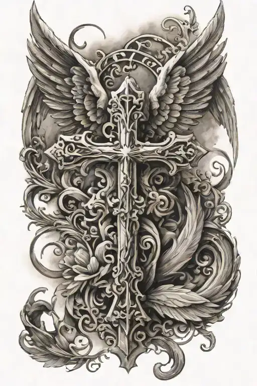 cross with wings tattoo design idea