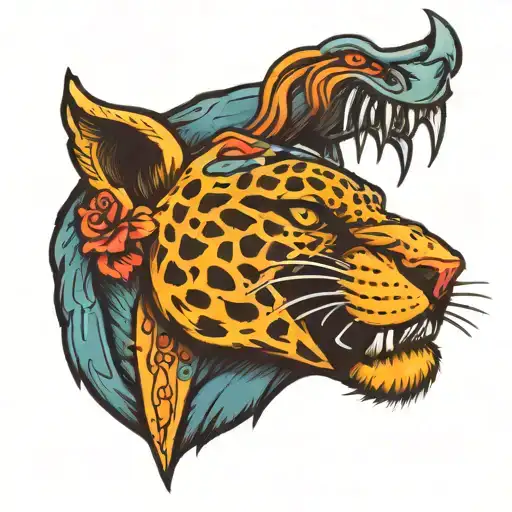 knife through a panthers head with the panther facing foward  tattoo design idea
