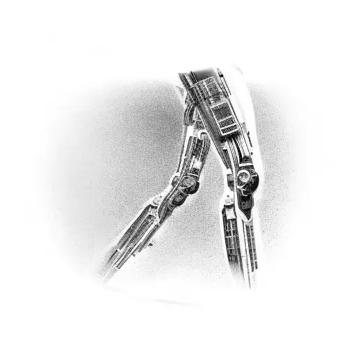 three lines on the upper leg with complex fillings. cyberpunk aesthetic. hd. tattoo design idea