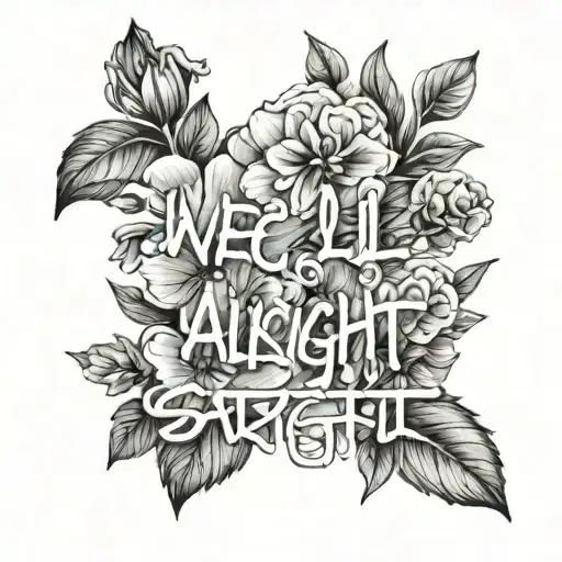 we'll be alright text in Harry Styles' handwriting with some flowers around it tattoo design idea