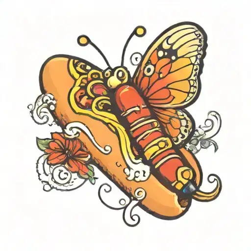  a butterfly holding a hot dog  tattoo design idea