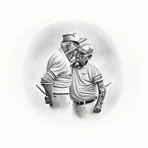 granpa and nephew going to a footbals field tattoo design idea