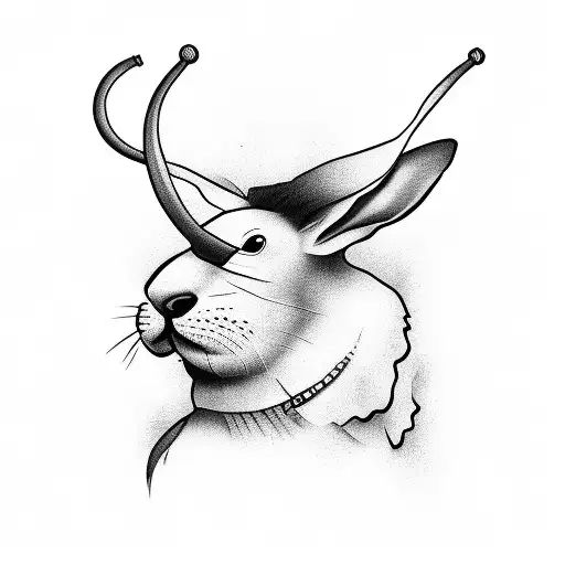 A monochrome tattoo of Bad Bunny performing on a stage with musical notes swirling around him tattoo design idea