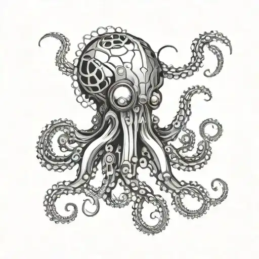 Futuristic cybernetic octopus merging with robotic tentacles tattoo design idea