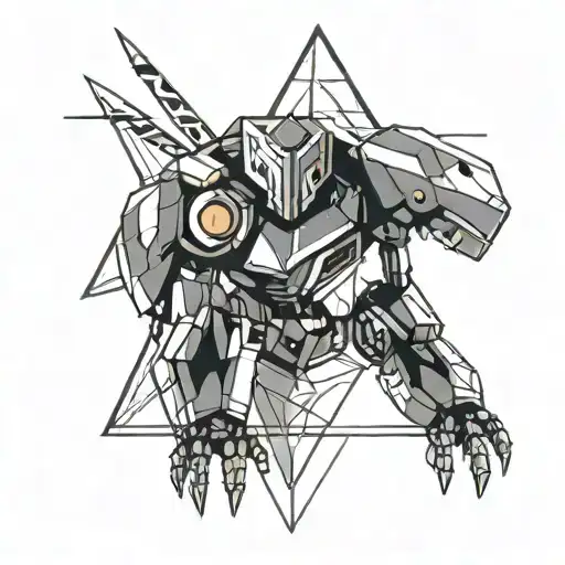 Futuristic cybernetic robot in front of a triangle  tattoo design idea
