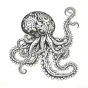 Futuristic cybernetic octopus merging with robotic tentacles tattoo design idea