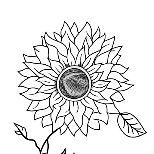 Minimalist sunflower tattoo shattering with two branches intertwining his stem, and the phrase: "well I want myself" tattoo design idea