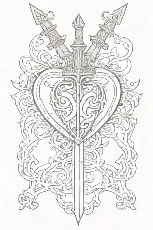cybersiglism heart y2k sword sigil thin tattoo design idea