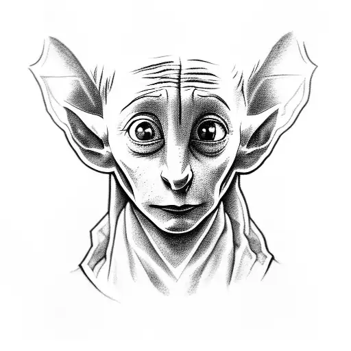 tema harry potter com dobby, luna e a casa lufa lufa tattoo design idea