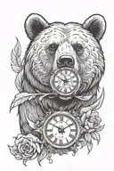 bear cub clock tattoo design idea