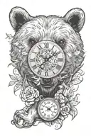 bear cub clock tattoo design idea