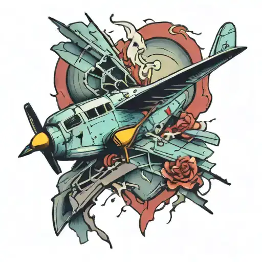 A plane crashing into a broken heart tattoo design idea