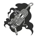 A surrealistic design featuring a microphone intertwined with music notes, symbolizing Juice WRLD's music, in blackwork style tattoo design idea