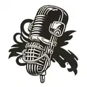 A surrealistic design featuring a microphone intertwined with music notes, symbolizing Juice WRLD's music, in blackwork style tattoo design idea