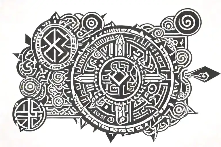 Aztec runes with 4 black bands tattoo design idea