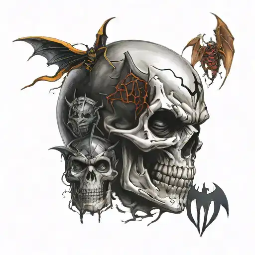 skull and batman and Spiderman tattoo design idea