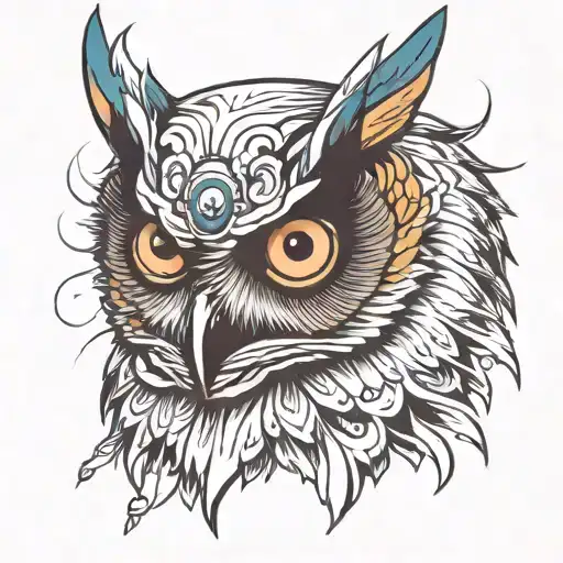 head of an owl, with evil eyes with high contrasts tattoo design idea