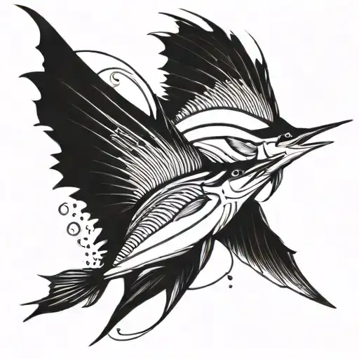 A tattoo design featuring a majestic sailfish and marlin swimming together, symbolizing the bond between you and your kids tattoo design idea