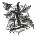 crows and bats witches' hats tattoo design idea