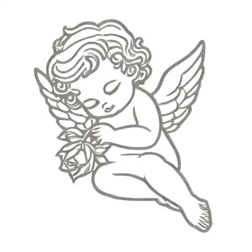 cherub angel holding rose   tattoo design idea