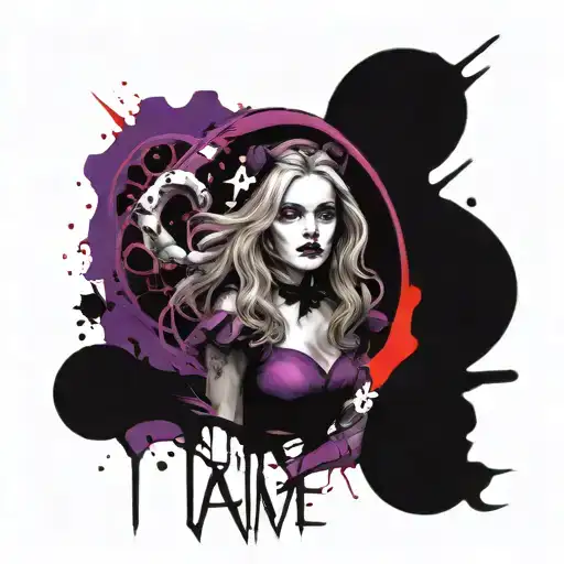 Alice in wonderland purple and black sleeve tattoo  tattoo design idea