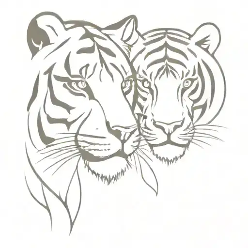 tiger and lion faces tattoo design idea