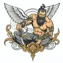 electrician repairing Zeus's thunderbolt tattoo design idea