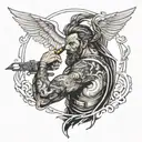 electrician repairing Zeus's thunderbolt tattoo design idea