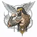 electrician repairing Zeus's thunderbolt tattoo design idea