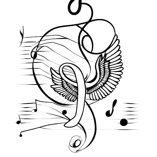 A minimalist tattoo of a bird flying over a music note tattoo design idea